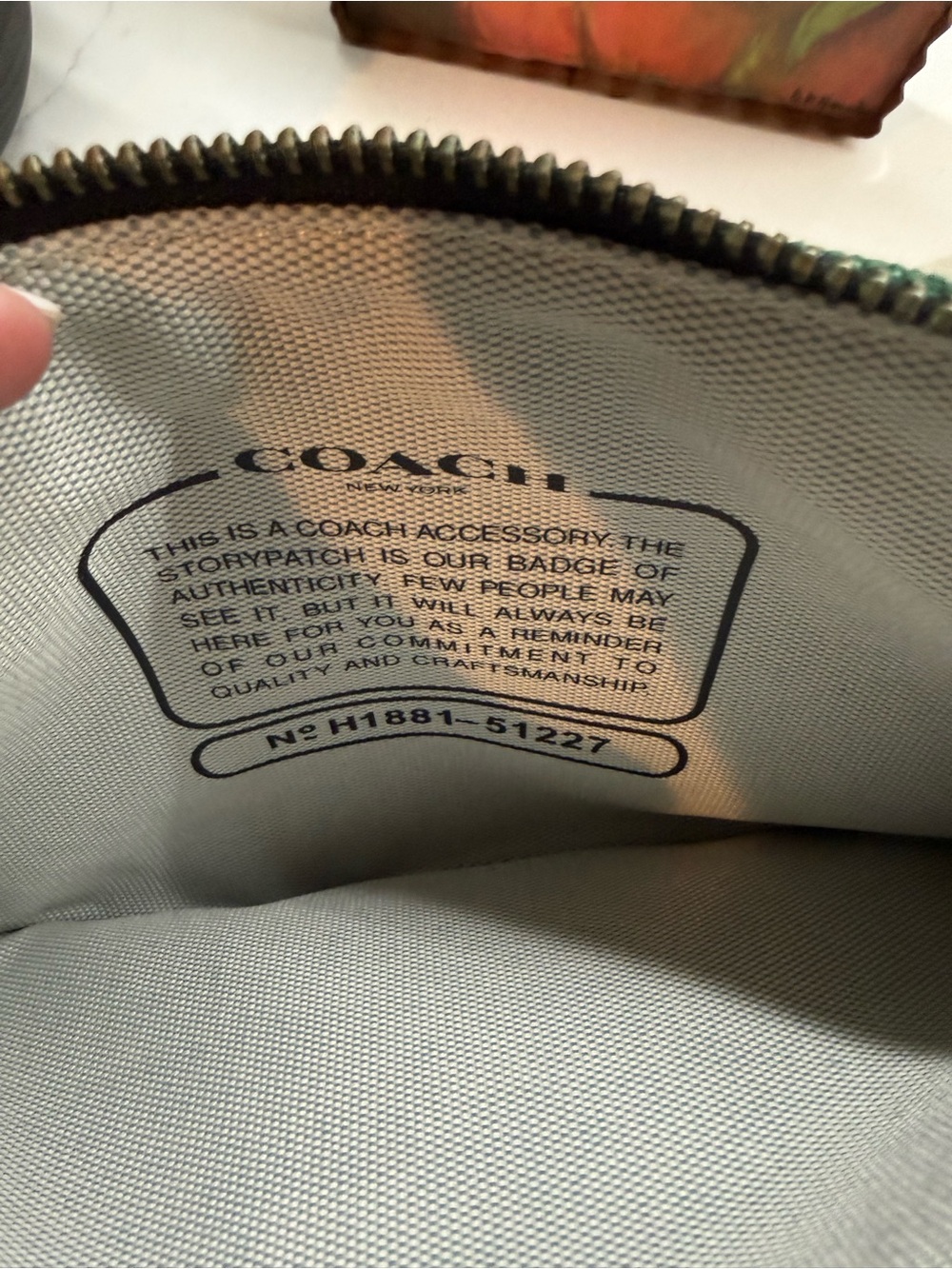 Coach Green Floral Leatherware Zip Pouch with Blue Accents - Picture 4 of 4